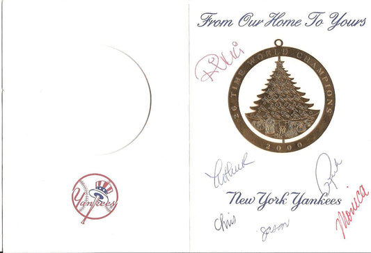 NY Yankees Holiday Greeting Card Ornament Signed by Staff 2000 WS Champs jeter