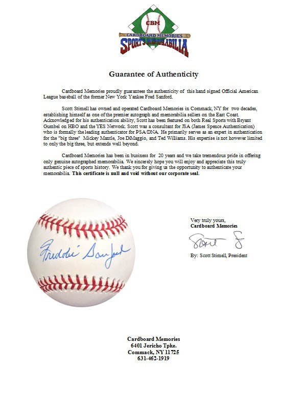 Fred Sanford Single Signed Official American League Baseball NY Yankees Auto COA