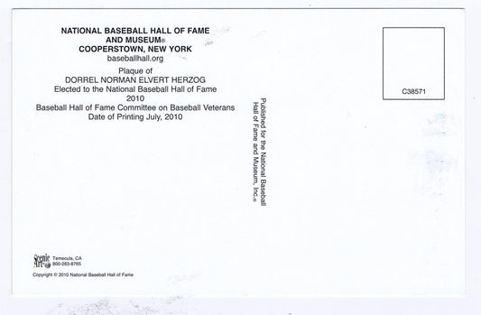Whitey Herzog Signed Hall Of Fame Yellow Postcard Plaque HOF Manager Auto COA