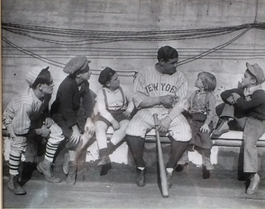 Babe Ruth with kids New York Yankees logo 8x10 photo framed collage 22x16