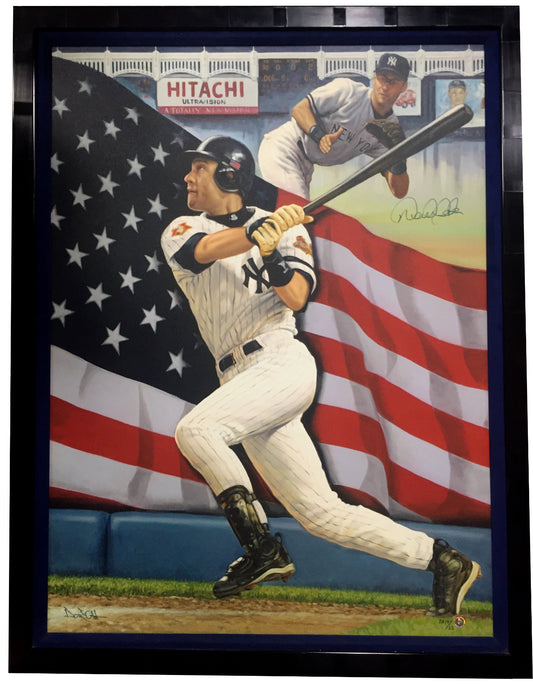 Derek Jeter signed american Flag framed Canvas aac holo coa le /25 autograph