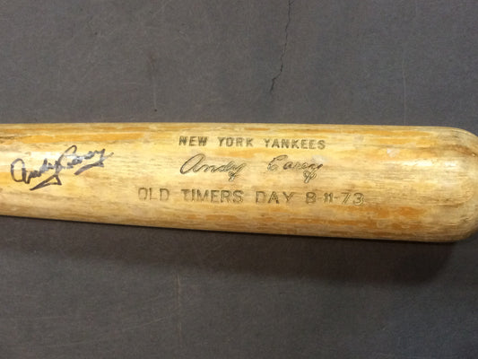 Andy Carey Signed 1973 Game used Yankees Old Timers Day bat autograph CBM COA