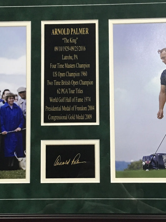 Arnold Palmer The King facsimile signed 2 8x10 photo golf collage framed suede