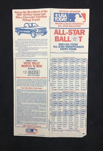 1987 MLB ALL-STAR BASEBALL GAME Unused BALLOT OAKLAND A's COLISEUM Mint Mcgwire