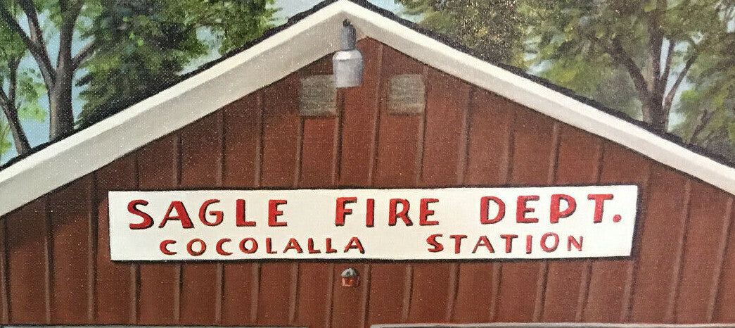 Sagle Fire Dept Cocolalla Station original Glenice signed oil painting auto 1/1