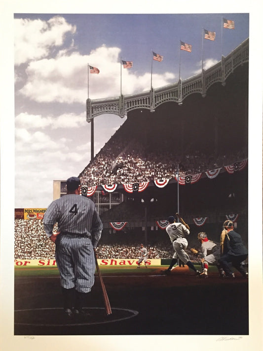 Babe Ruth Lou Gehrig Yankee Stadium 1927 WS Litho Framed LE Bill Purdom Signed