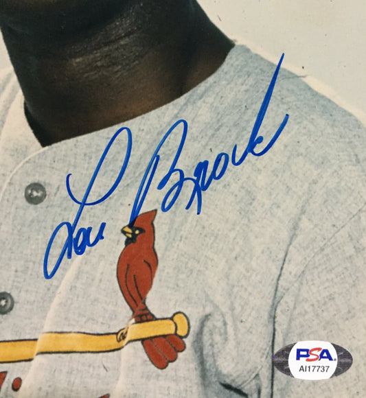 Lou Brock Cardinals signed 8x10 Photo Mint Autograph HOF PSA COA