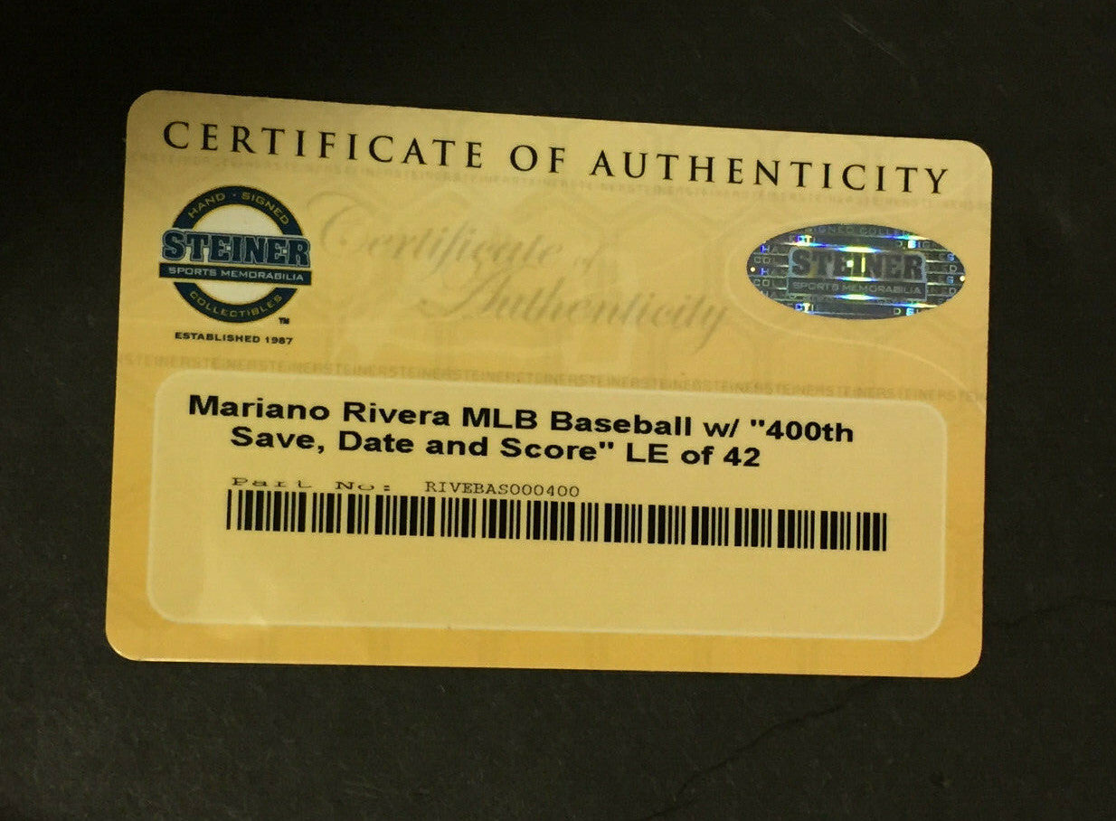 Mariano Rivera Signed MLB Baseball 400 Save & Date Autograph HOF Steiner /42