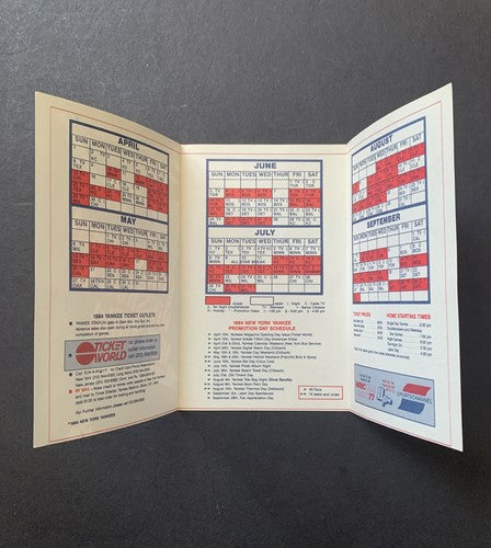 1984 New York Yankees Official Schedule 5” Don Mattingly Rookie Season Mint