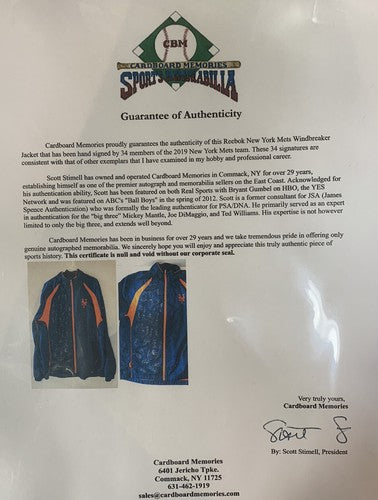 Ny Mets 2019 Team Signed Reebok Jacket 34 Auto jacob deGrom Pete Alonso Coa 1/1