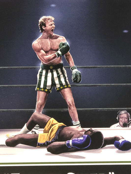 Larry Bird Celtics 1986 Vs Magic Johnson 16x20 Lithograph Photo Framed Ali Pose