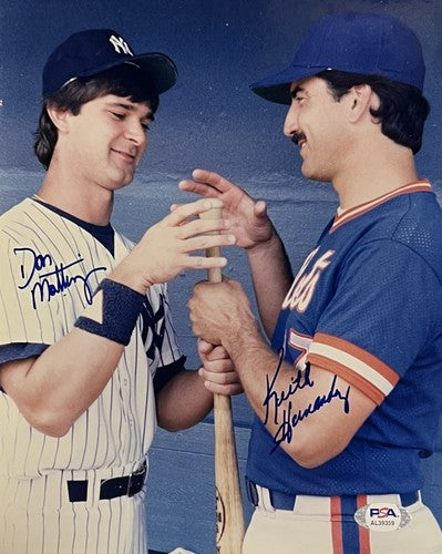 Don Mattingly Keith Hernandez Signed 8x10 Bat Game Photo Framed Vintage Auto Psa