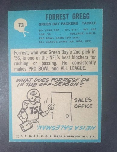 Forrest Gregg Packers 1964 Philadelphia Card # 73 Mint + Razor Sharp Pack Fresh