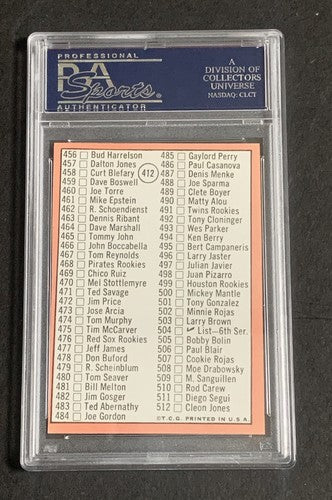 1969 Topps Mickey Mantle Checklist #412 PSA 8 Mint Beauty Yankees