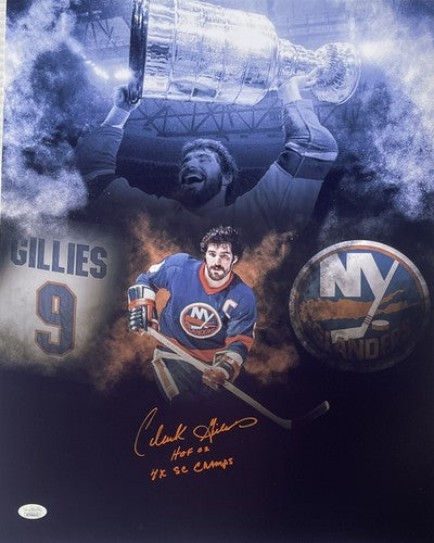 Clark Gillies Signed 16x20 Framed Photo HoF 02 4x Stanley Cup Islanders Auto JSA