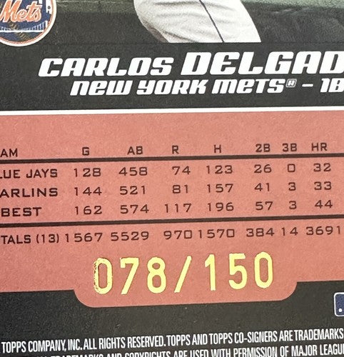2006 Topps Co-Signers Changing Faces Ny Mets Carlos Delgado Carlos Beltran /150