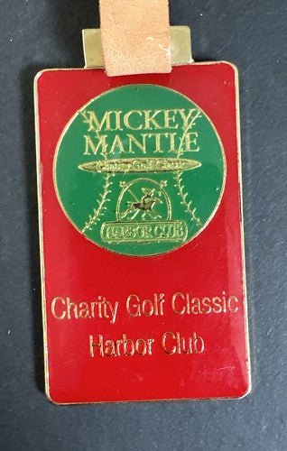 Mickey Mantle Charity Golf Classic Harbor Club Golf Bag Tag Metal W/ Leather