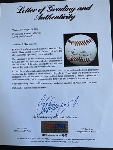 Willie Mays Signed Official NL Baseball Psa 9 Mint Graded Hof Autograph