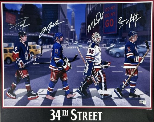 Messier Leetch Richter Graves Rangers Signed 16x20 Litho Framed Auto Steiner Coa