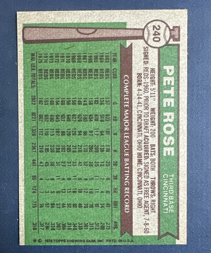 1976 Topps Pete Rose #240 NM Near Mint Nice Free Shipping Reds