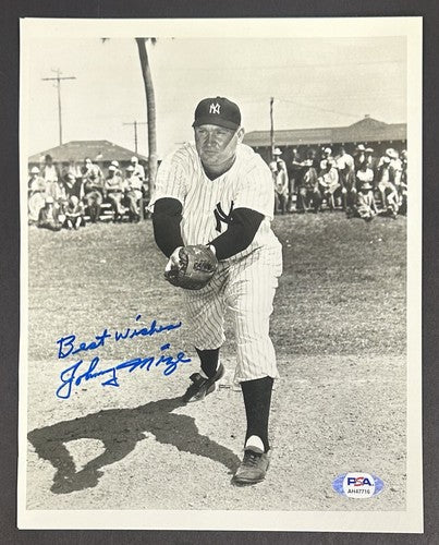 Johnny Mize Signed 8x10 B/ W Photo NY Yankees Best Wishes Autograph PSA COA HOF
