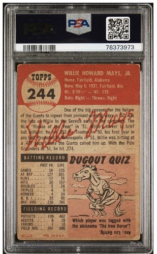 1953 Topps Willie Mays PSA 1.5 #244 Looks Nicer Hof New York Giants