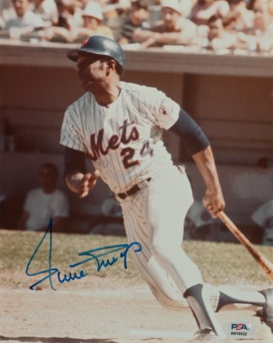 Willie Mays Ny Mets Signed 8x10 Action Photo Framed Bold Hof Auto PSA Coa