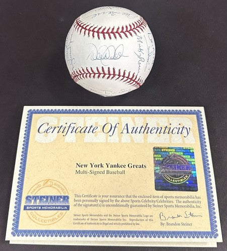 Yankees Greats Signed 100th Anniv Baseball Derek Jeter Rivera 18 Auto Steiner