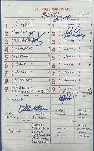 Mark McGwire Signed 1998 Official Lineup Card 13 Hr Framed Cardinals Auto Coa