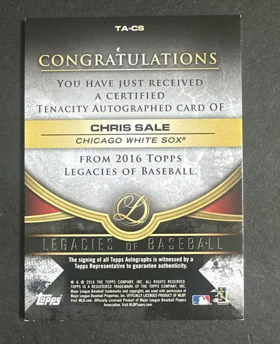 Chris Sale 2016 Topps Legacies Mint On Card Auto Signed /199 White Sox Braves