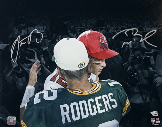 Tom Brady Aaron Rodgers Signed 16x20 Framed Photo Packers Autograph Fanatics COA