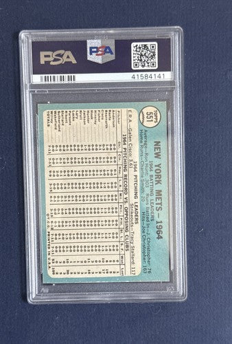 1965 Topps High # New York Mets Team #551 PSA 9 MINT Centered High End