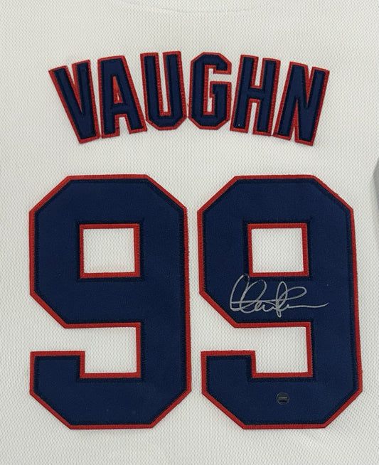 Charlie Sheen Rick Vaughn Signed Framed Indians Jersey Major League Auto Steiner