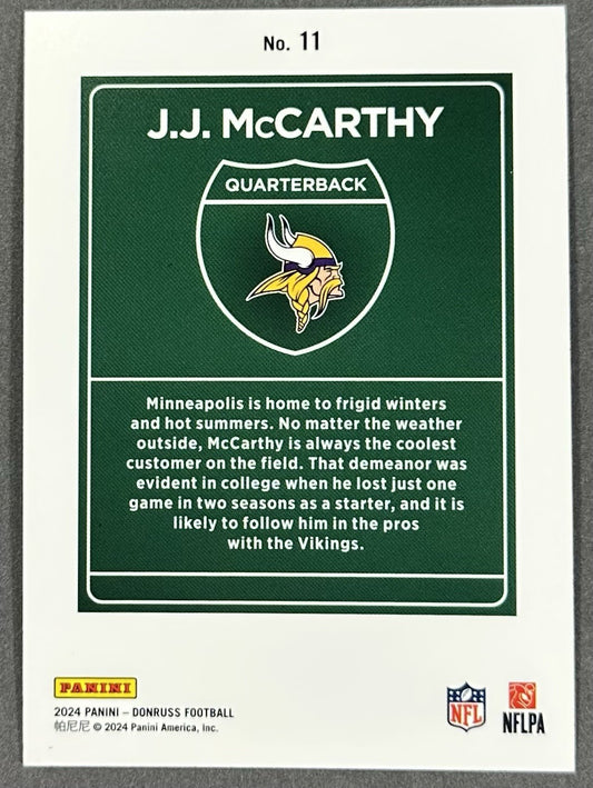 2024 Panini Donruss Football JJ McCarthy Rookie Downtown RC Vikings #11 SSP