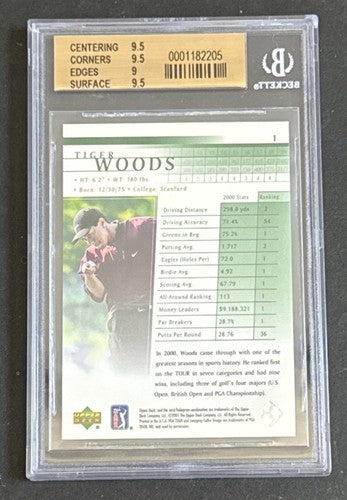 2001 Upper Deck #1 Tiger Woods RC BGS 9.5 GEM MINT Rookie Card Centered