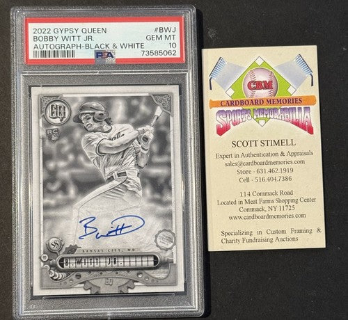 2022 Topps GypsyQueen Bobby Witt Jr Black White Rookie Auto Psa 10 Gem Mint /50