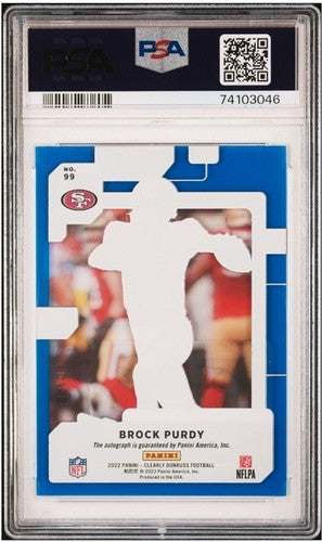 2022 Clearly Donruss #99 Brock Purdy Signed Rookie Blue Auto /99 PSA 9 Mint Rc