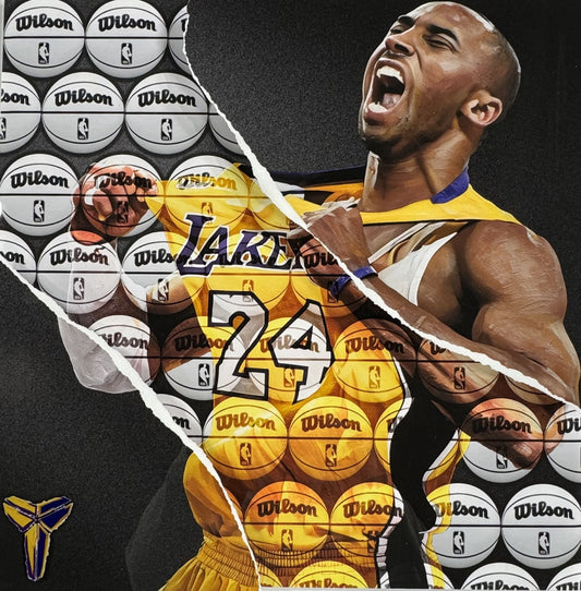 Kobe Bryant 26x26 Framed 3D Ripping Through Photo Lakers HOF Basketball Collage