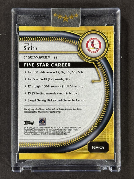 2024 Topps Five Star Ozzie Smith Mint Auto /75 Encased St Louis Cardinals HOF