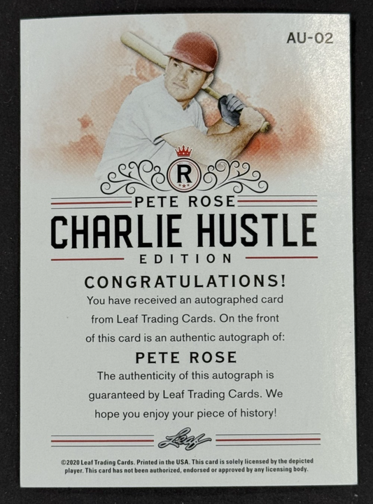 2020 Leaf Pete Rose Charlie Hustle Edition Auto #AU-02 Cincinnati Reds