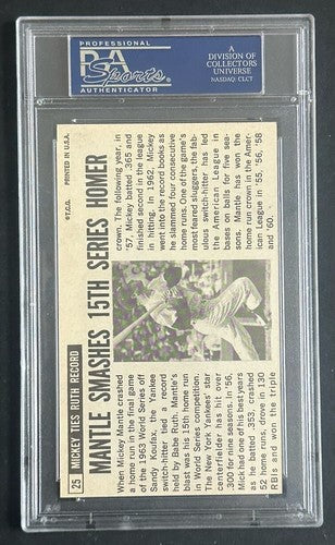 1964 Topps Giants #25 Mickey Mantle PSA 6 EX - Mint Sharp Beauty HOF Yankees