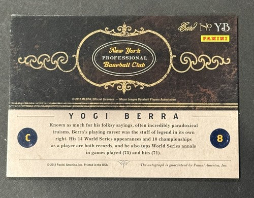 2011 Panini Playoff Prime Cuts Yogi Berra Signed On Card Auto Yankees HOF