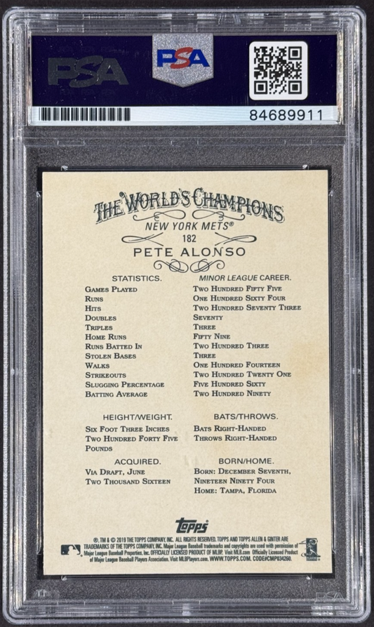 Pete Alonso Signed 2019 Allen & Ginter RC PSA 10 Auto Grade Mets Orioles Rookie