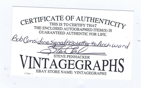 Robert Considine Bob Signed Letter Arch Ward autograph 1950 Babe Ruth Story coa