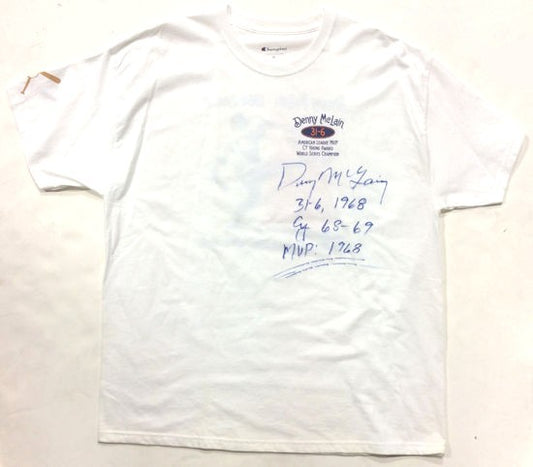 Denny McLain Signed 1968 Season Stat CY MVP 31-6 T-Shirt Auto Tigers COA