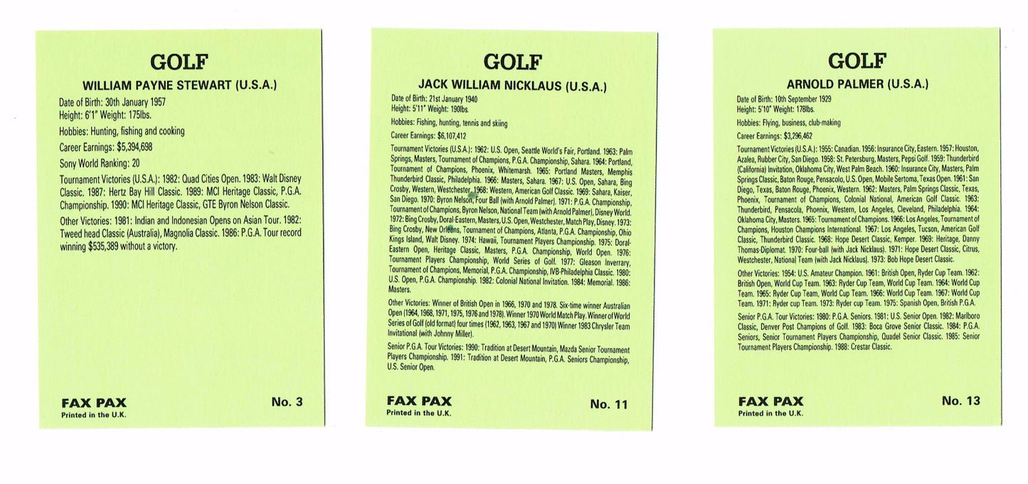 1993 Famous Golfers Fax Pax Factory Sealed 40 Card golf Set Jack Nicklaus Palmer