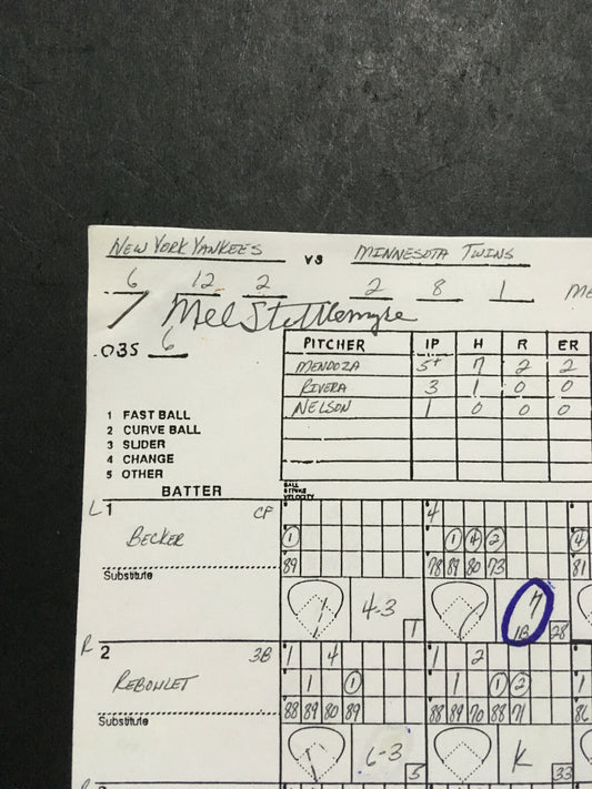 Mel Stottlemyre Signed Original 1996 Yankees Pitching Chart Lineup Derek Jeter