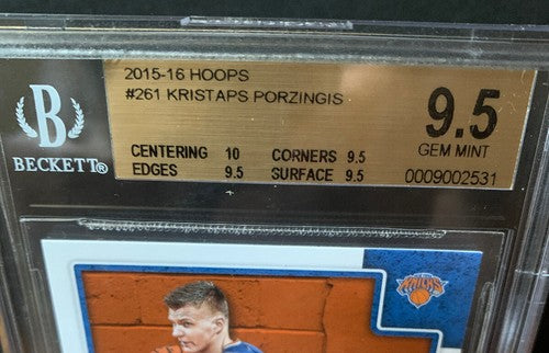 2015-16 NBA Hoops #261 Kristaps Porzingis RC BGS 9.5 Gem Mint Rookie W/ 10 Sub