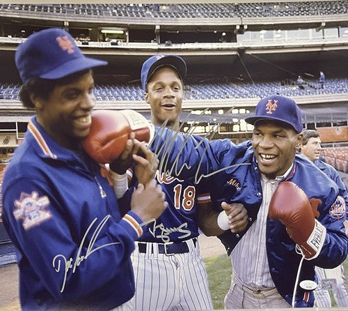 Mike Tyson Strawberry Gooden Signed 16x20 Photo Framed Auto Shea Stadium JSA COA