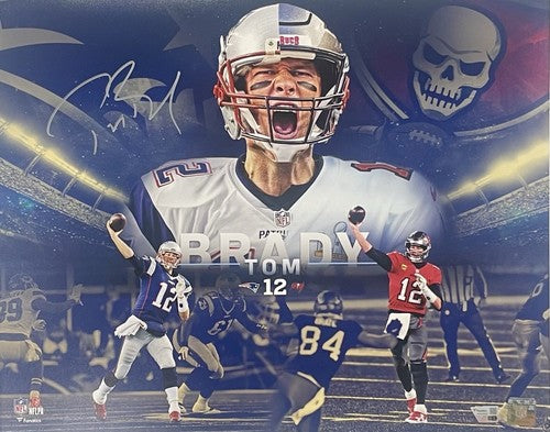 Tom Brady Signed 16x20 Collage Framed Photo Patriots Bucaneers Fanatics Hof Auto